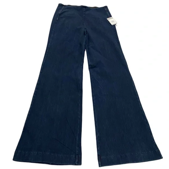 Lysse NEW York dark wash denim wide leg trousers pull-on jeans long inseam large - Picture 2 of 10